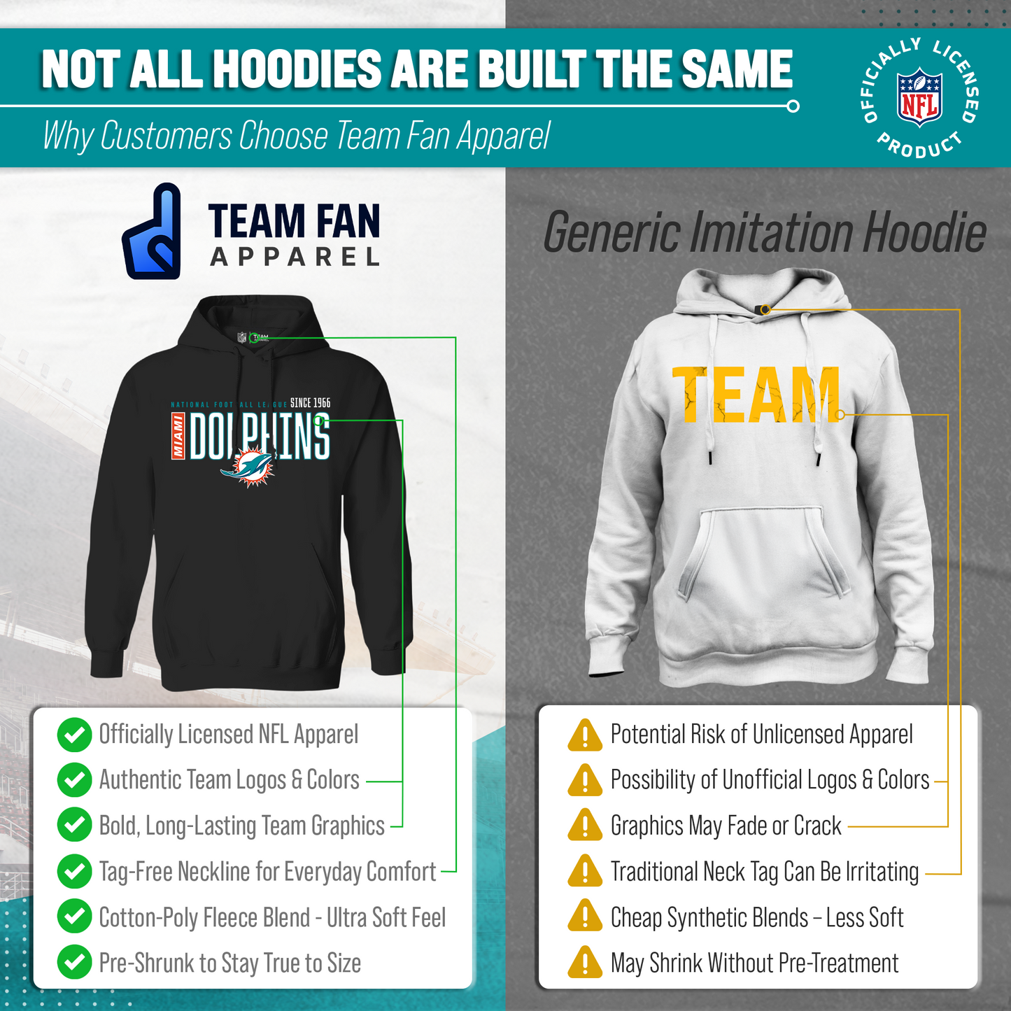Miami Dolphins NFL Adult Unisex Modern Endzone Soft Fleece Hooded Sweatshirt - Black