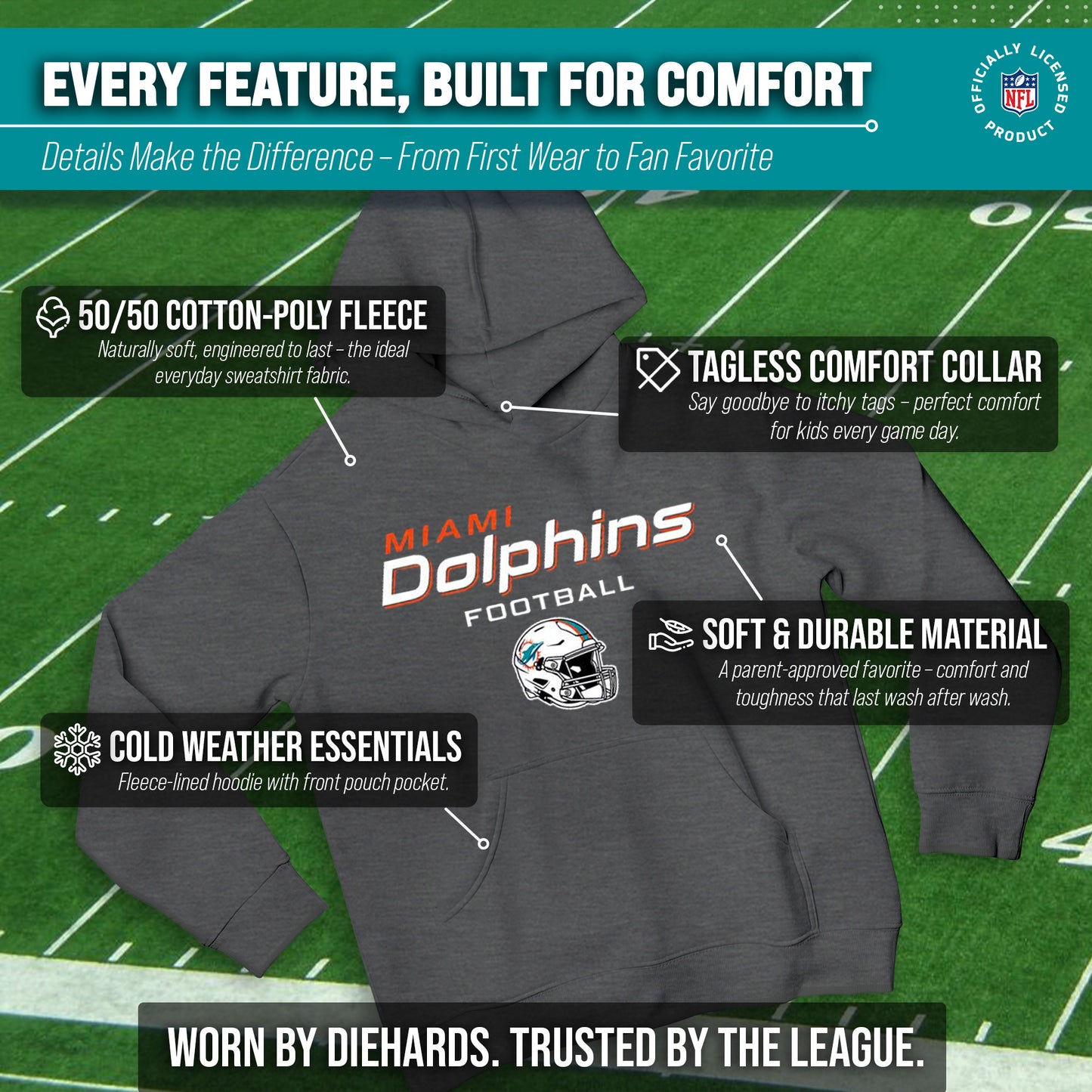 Miami Dolphins NFL Youth Football Helmet Hood - Charcoal