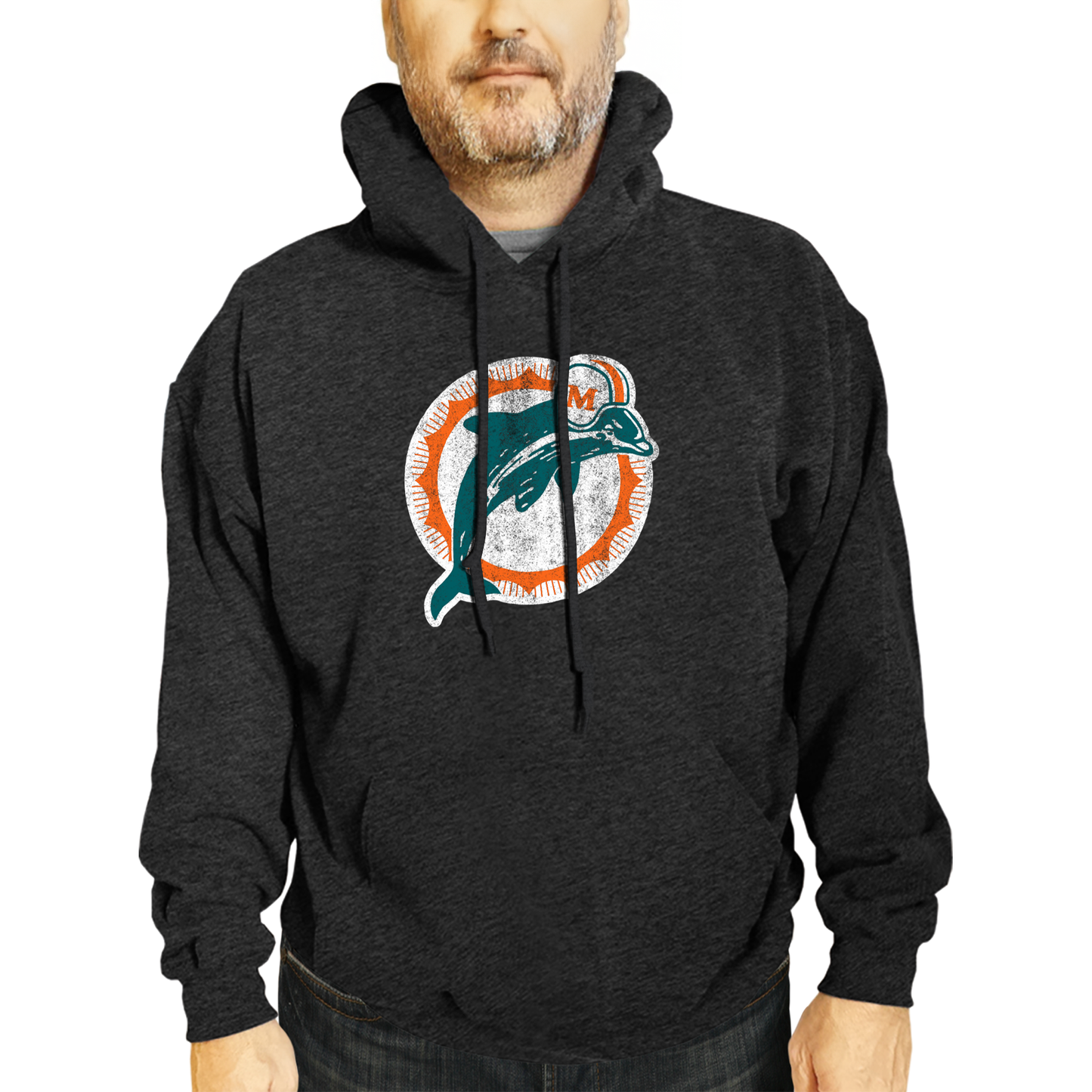 Miami Dolphins NFL Adult Unisex Modern Throwback Ultra Soft Fleece Hooded Sweatshirt - Black Heather