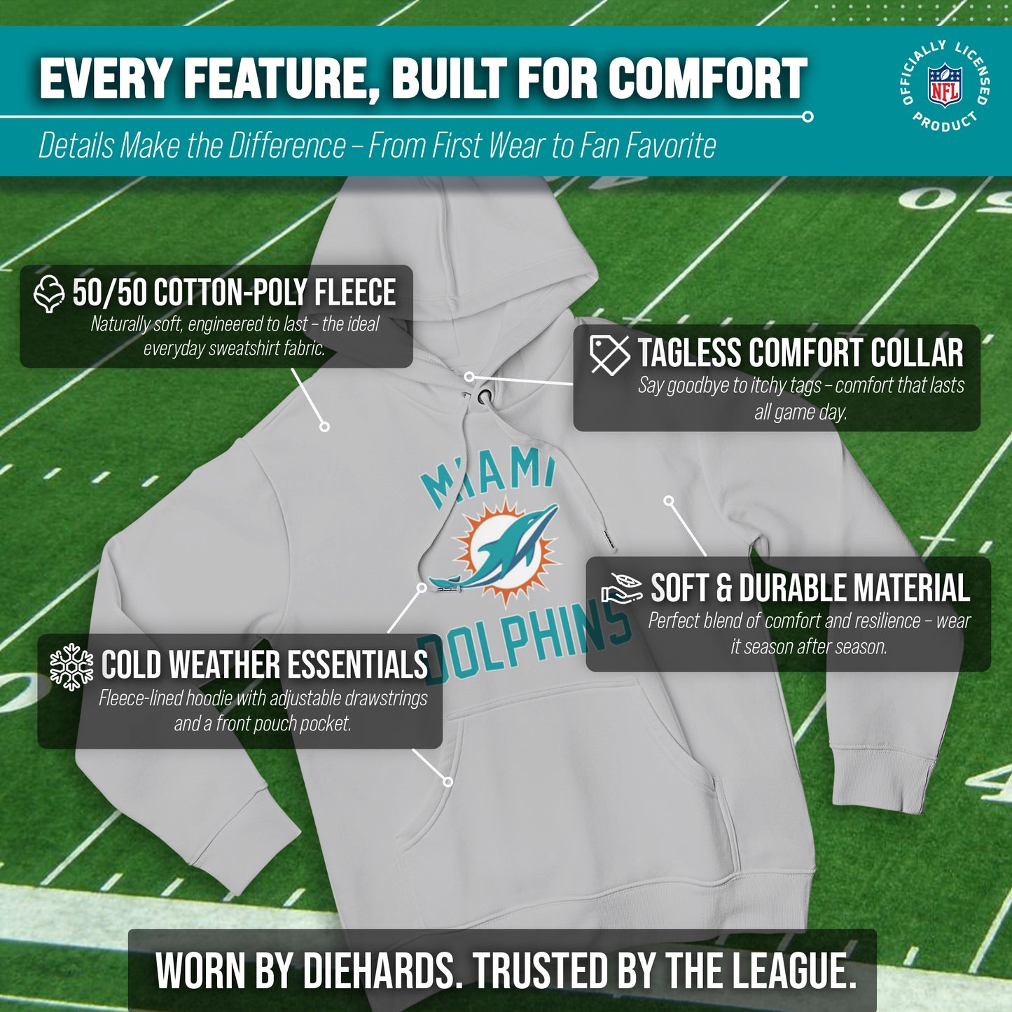 Miami Dolphins Team Fan Apparel NFL  Gameday Hoodie - Gray