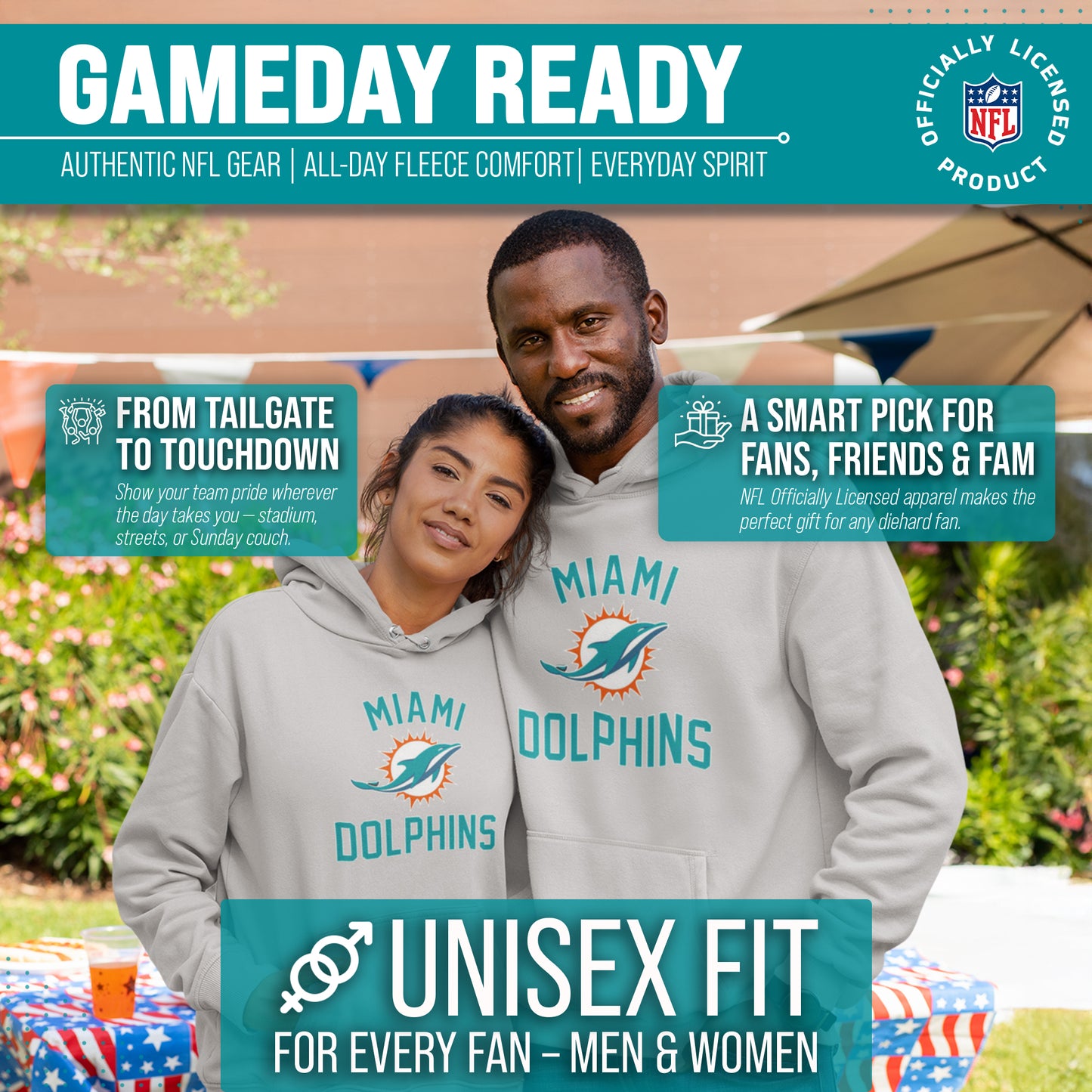 Miami Dolphins Team Fan Apparel NFL  Gameday Hoodie - Gray