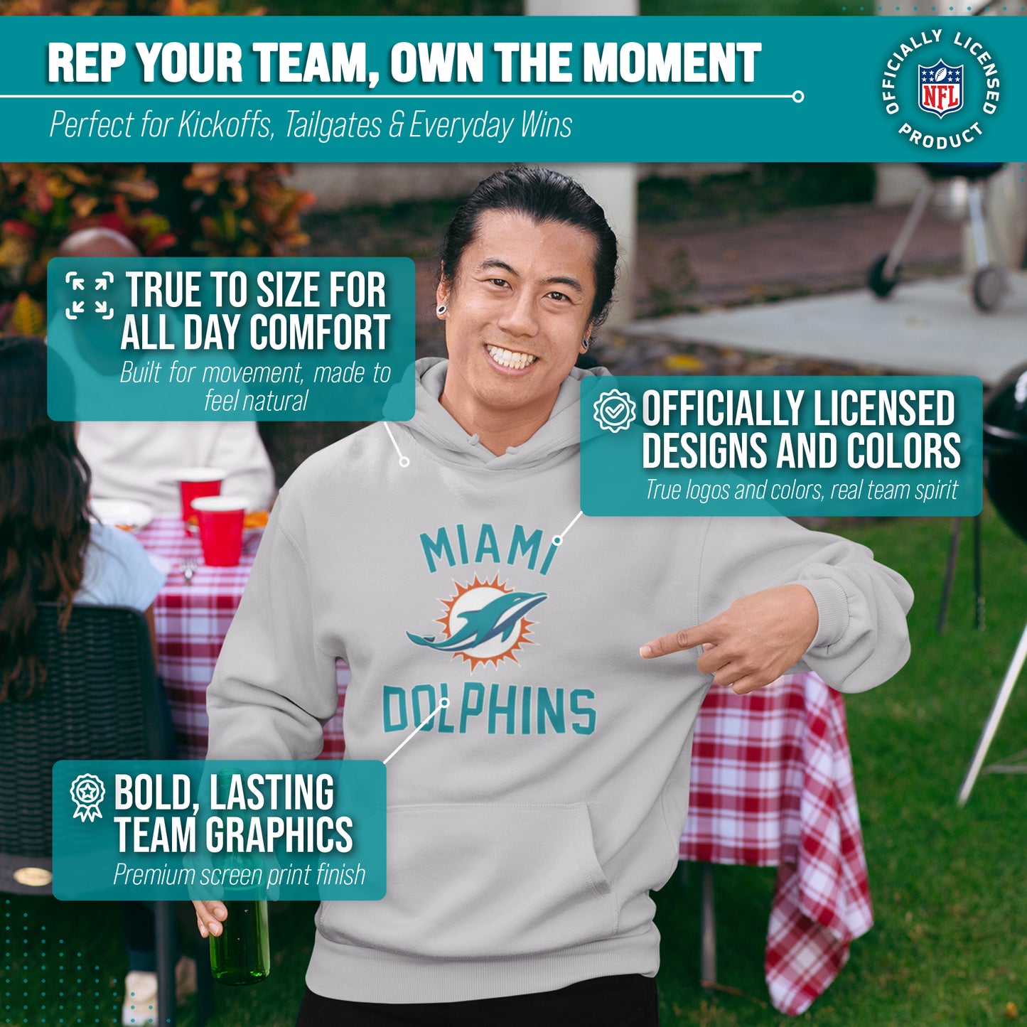Miami Dolphins Team Fan Apparel NFL  Gameday Hoodie - Gray