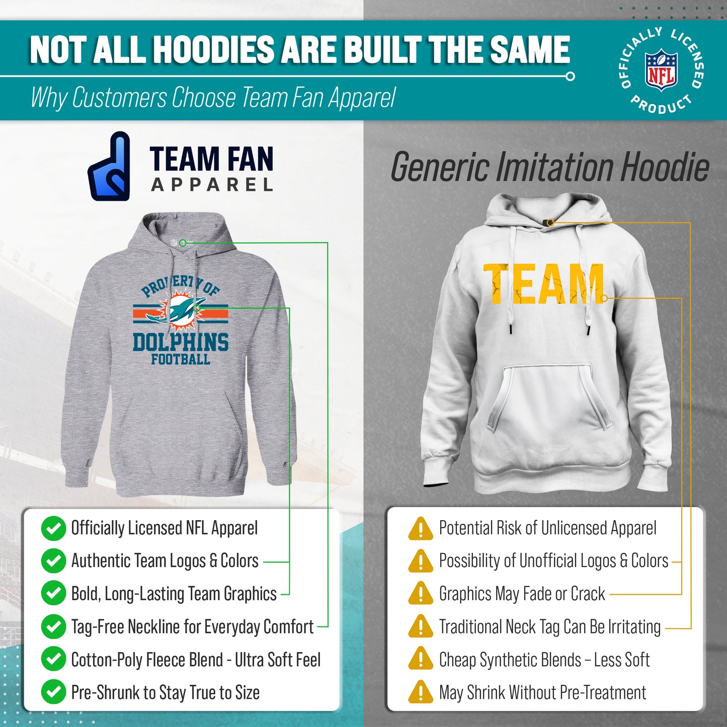 Miami Dolphins NFL Adult Property Of Hooded Sweatshirt - Sport Gray