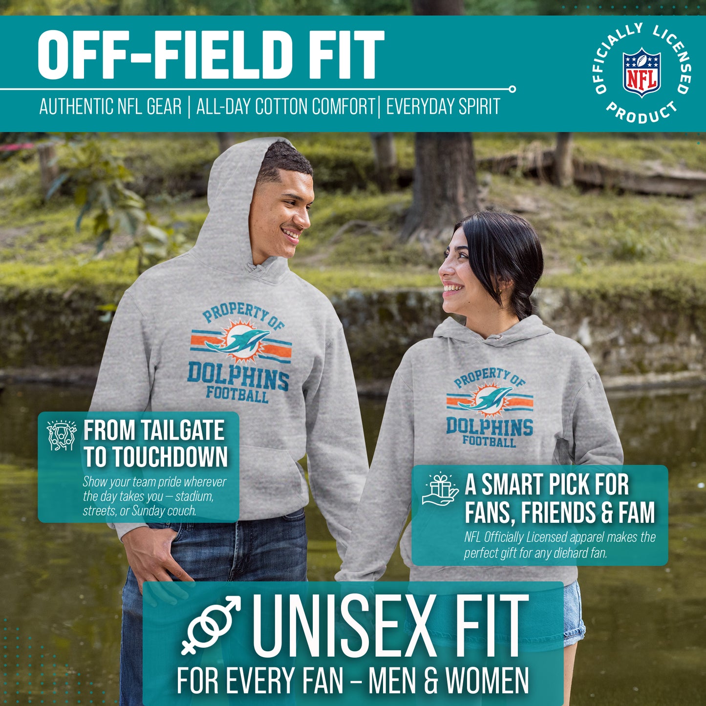 Miami Dolphins NFL Adult Property Of Hooded Sweatshirt - Sport Gray