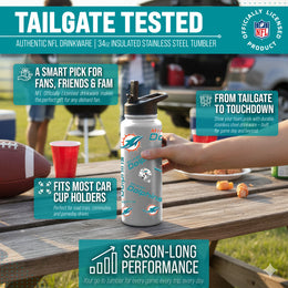 Miami Dolphins NFL 34oz Quencher Stainless Steel Insulated Water Bottle - White