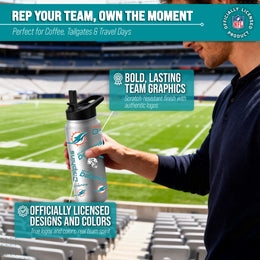Miami Dolphins NFL 34oz Quencher Stainless Steel Insulated Water Bottle - White