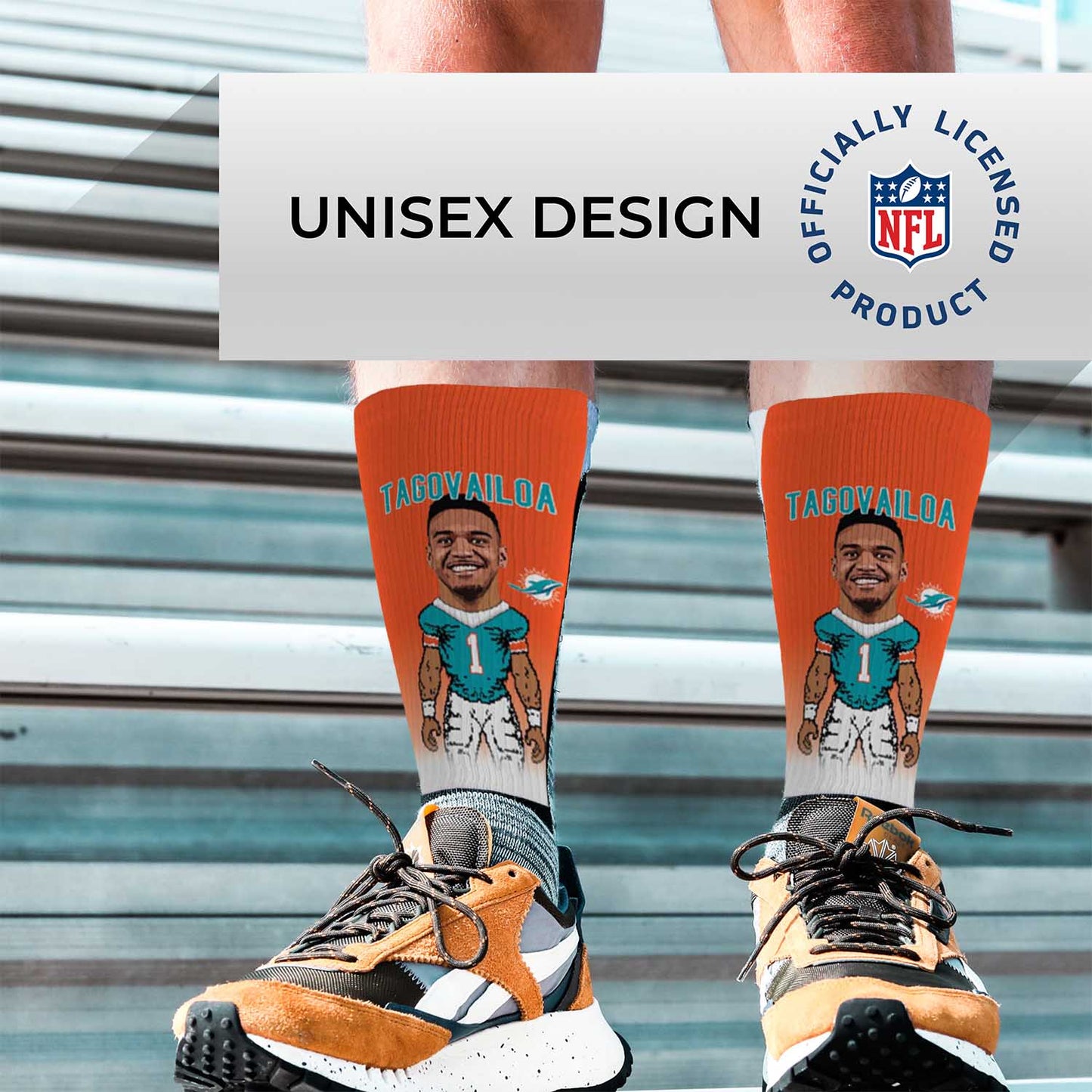 Miami Dolphins NFL Adult V Curve MVP Player Crew Socks - Orange