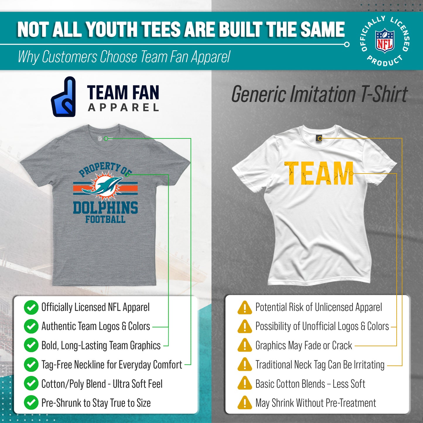 Miami Dolphins NFL Youth Property Of Short Sleeve Lightweight T Shirt - Sport Gray