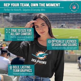 Miami Dolphins NFL Womens Ultimate Fan French Terry Slouchy Top- Raglan Sleeves - Charcoal