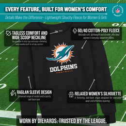 Miami Dolphins NFL Womens Ultimate Fan French Terry Slouchy Top- Raglan Sleeves - Charcoal