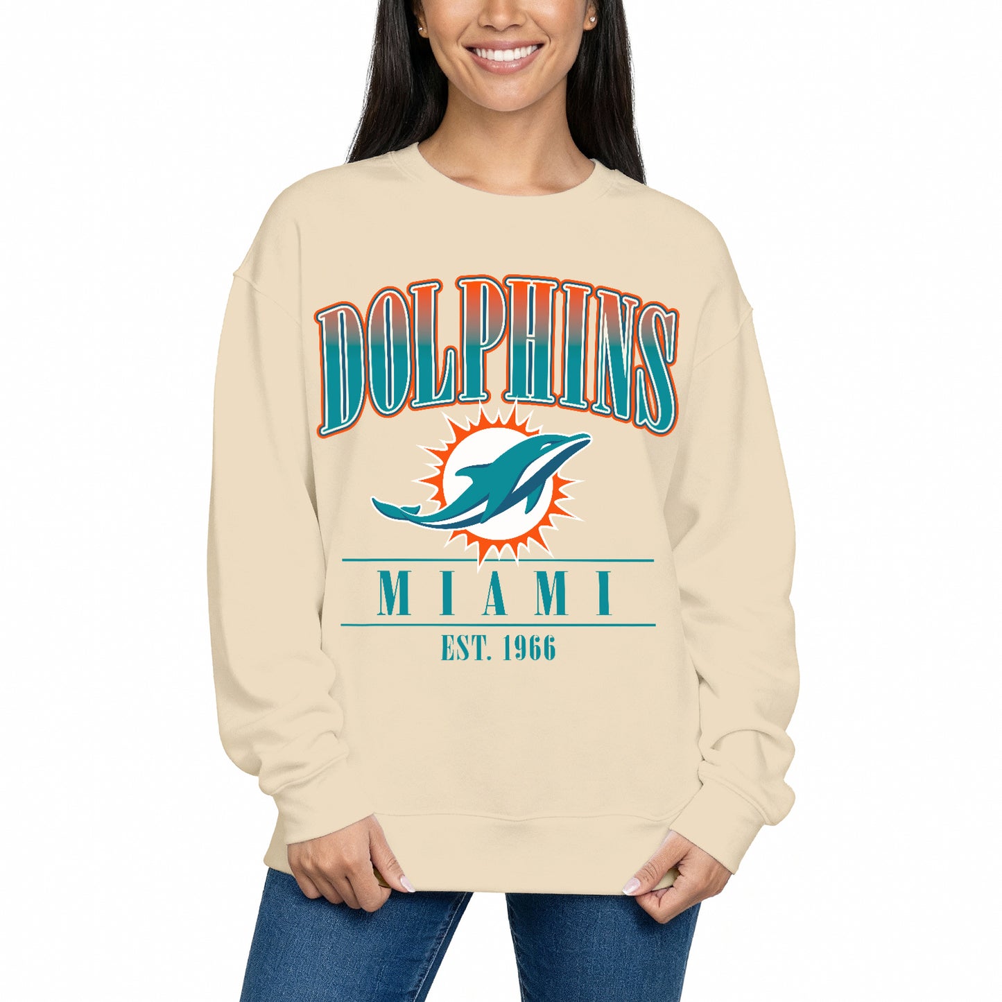 Miami Dolphins Womens NFL Starstruck Crewneck Pullover - Cream