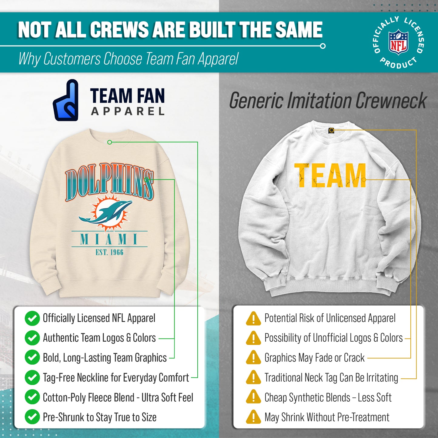 Miami Dolphins Womens NFL Starstruck Crewneck Pullover - Cream