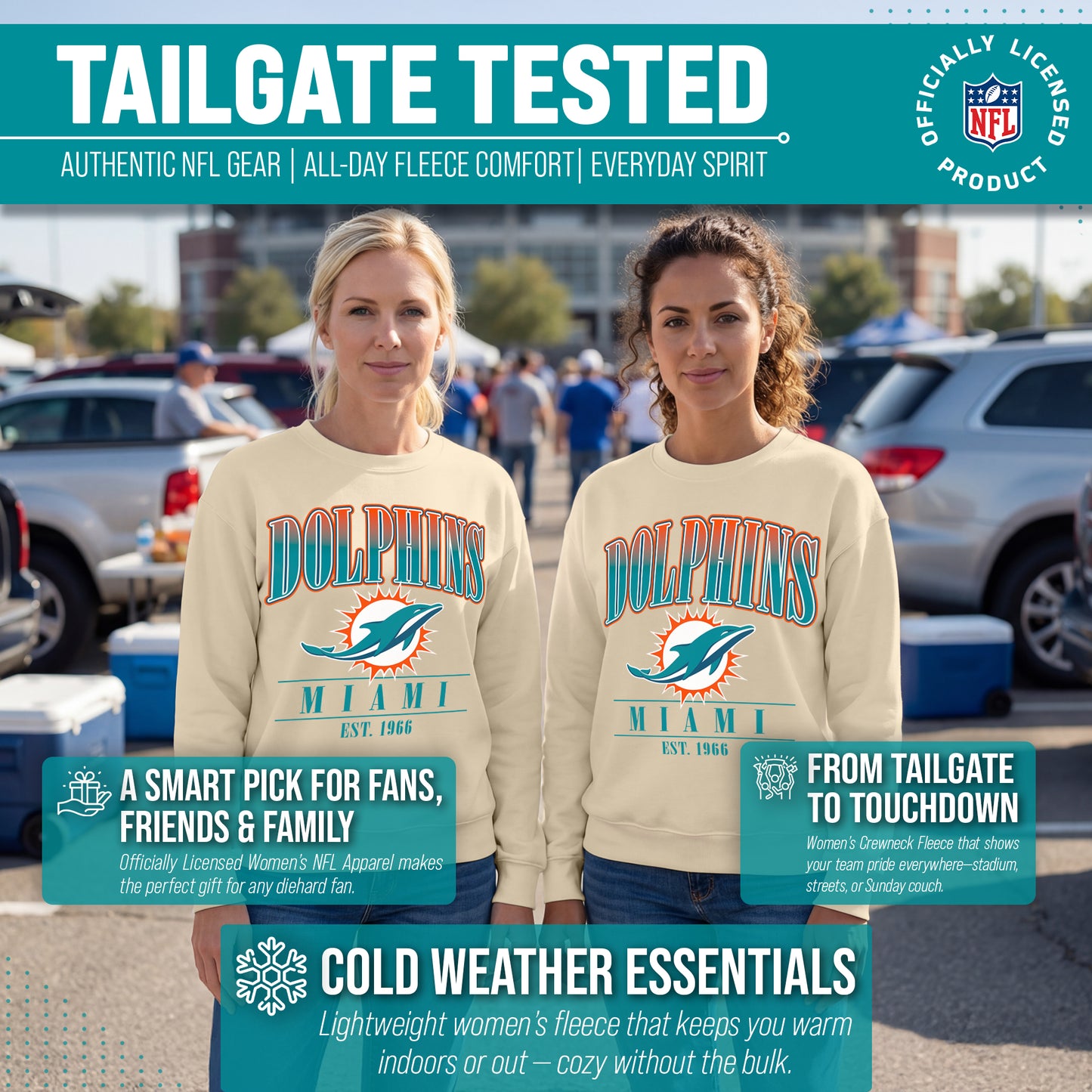 Miami Dolphins Womens NFL Starstruck Crewneck Pullover - Cream