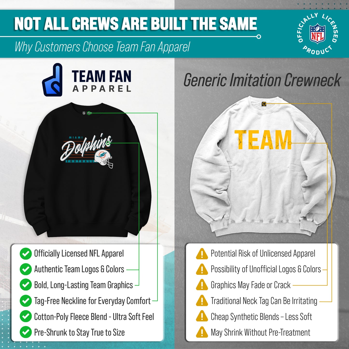 Miami Dolphins Womens NFL Scrimmage Line Crewneck Pullover - Black