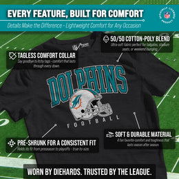 Miami Dolphins NFL Adult All Star Heather Tag-Less T-Shirt - Black Heather