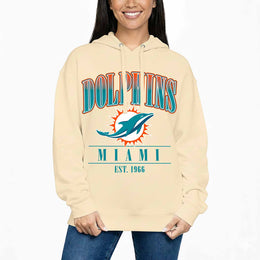 Miami Dolphins Team Fan Apparel NFL Women's  Starstruck Fleece Pullover Hoodie - Cream