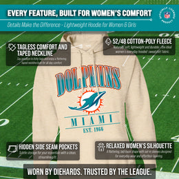 Miami Dolphins Team Fan Apparel NFL Women's  Starstruck Fleece Pullover Hoodie - Cream