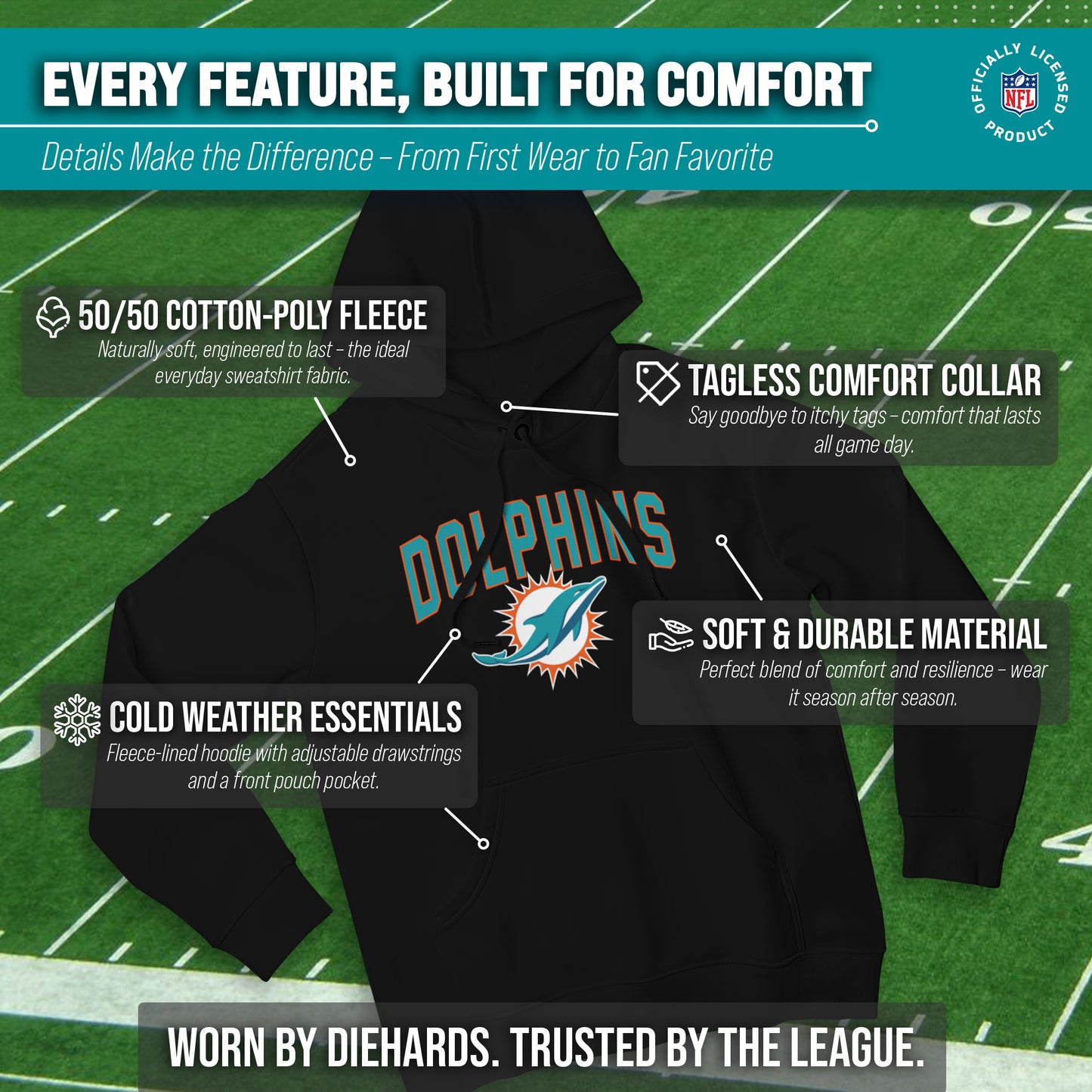 Miami Dolphins NFL Home Team Hoodie - Black