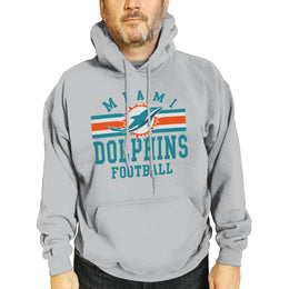 Miami Dolphins NFL Team Stripe Hooded Sweatshirt- Soft Pullover Sports Hoodie For Men & Women - Sport Gray