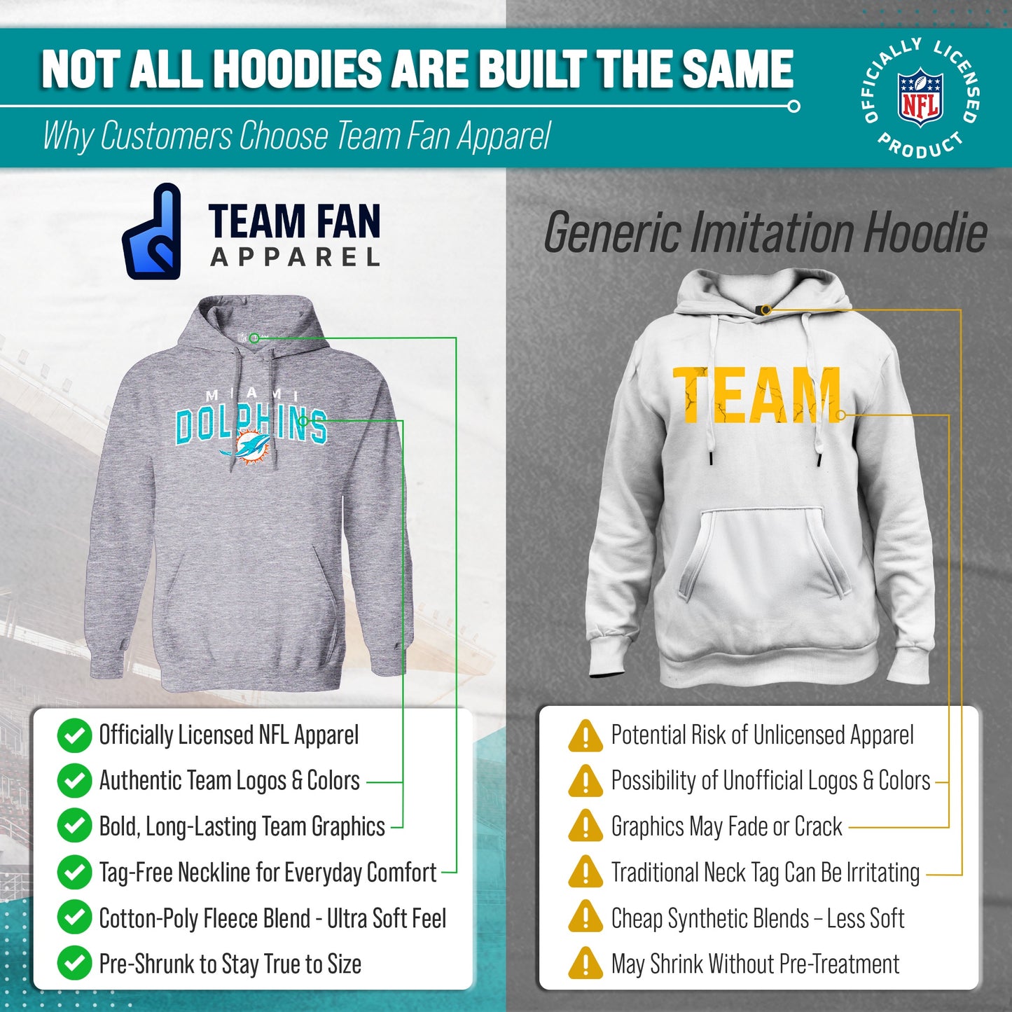 Miami Dolphins NFL Adult Unisex Starting Fresh Ultra Soft Fleece Hooded Sweatshirt - Athletic Heather
