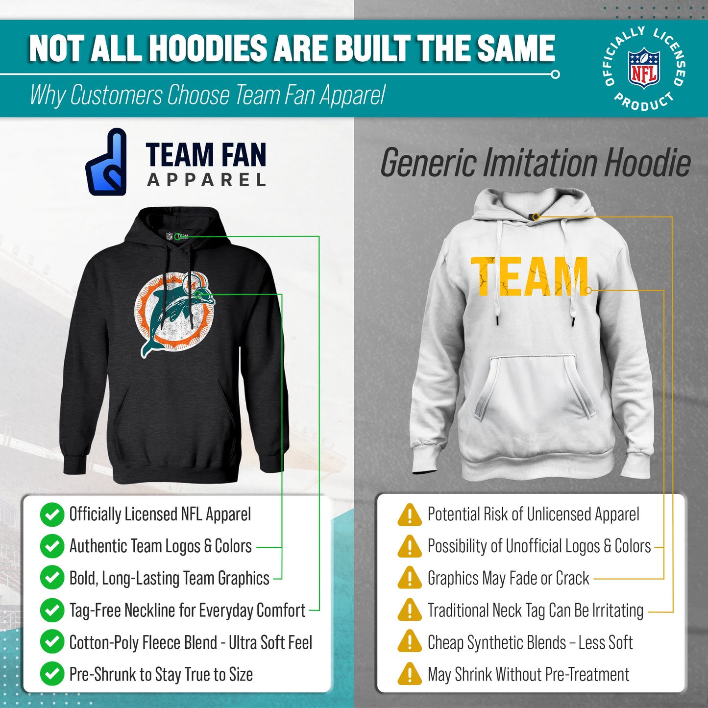 Miami Dolphins NFL Adult Unisex Modern Throwback Ultra Soft Fleece Hooded Sweatshirt - Black Heather