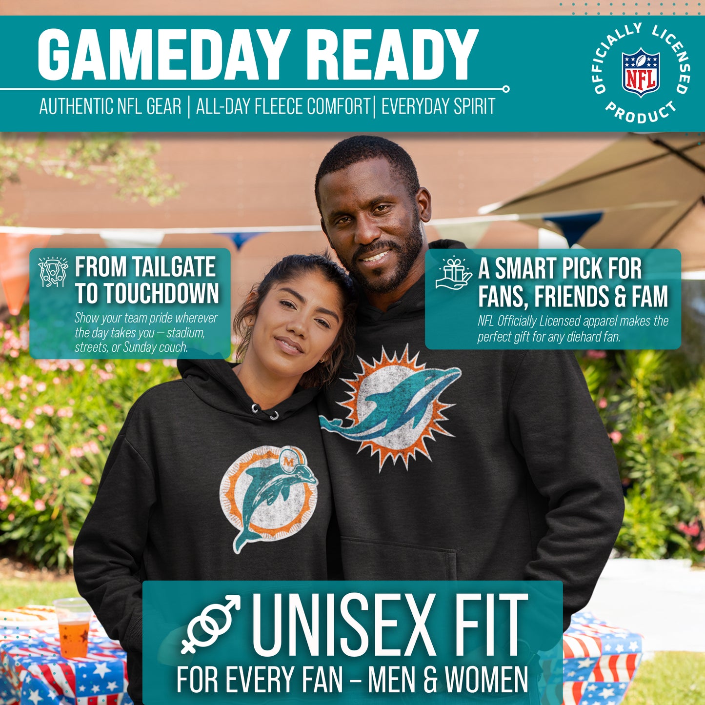 Miami Dolphins NFL Adult Unisex Modern Throwback Ultra Soft Fleece Hooded Sweatshirt - Black Heather