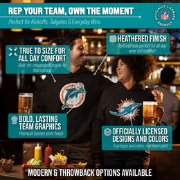 Miami Dolphins NFL Adult Unisex Modern Throwback Ultra Soft Fleece Hooded Sweatshirt - Black Heather