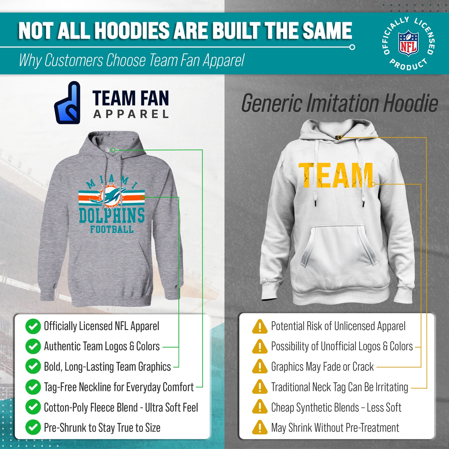 Miami Dolphins NFL Team Stripe Hooded Sweatshirt- Soft Pullover Sports Hoodie For Men & Women - Sport Gray