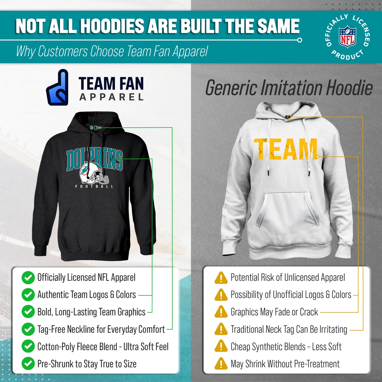 Miami Dolphins NFL Adult Unisex All Star Soft Fleece Hooded Sweatshirt - Black Heather