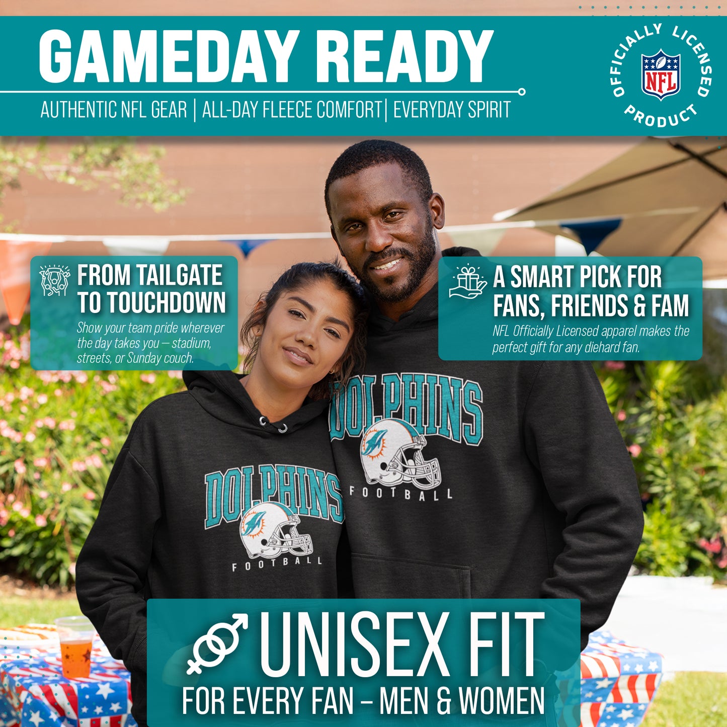 Miami Dolphins NFL Adult Unisex All Star Soft Fleece Hooded Sweatshirt - Black Heather