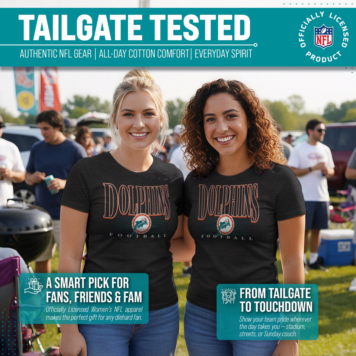 Miami Dolphins NFL Womens Overtime Blueprint Tag-Less T-Shirt - Black