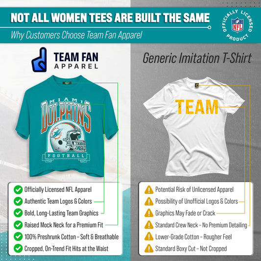Miami Dolphins  Women's Franchise Helmet Crop T-Shirt Mock Neck - Teal