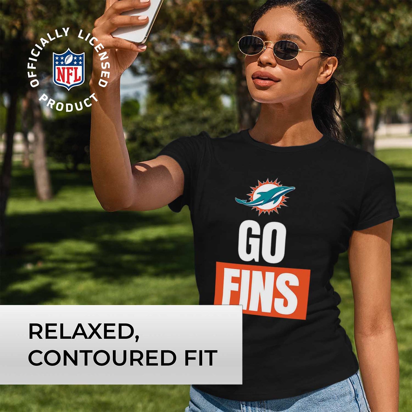 Miami Dolphins NFL Womens Plus Size Team Slogan Short Sleeve T-Shirt - Black