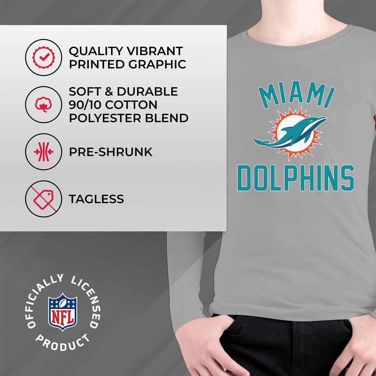 Miami Dolphins NFL Youth Gameday Crewneck Sweatshirt - Gray