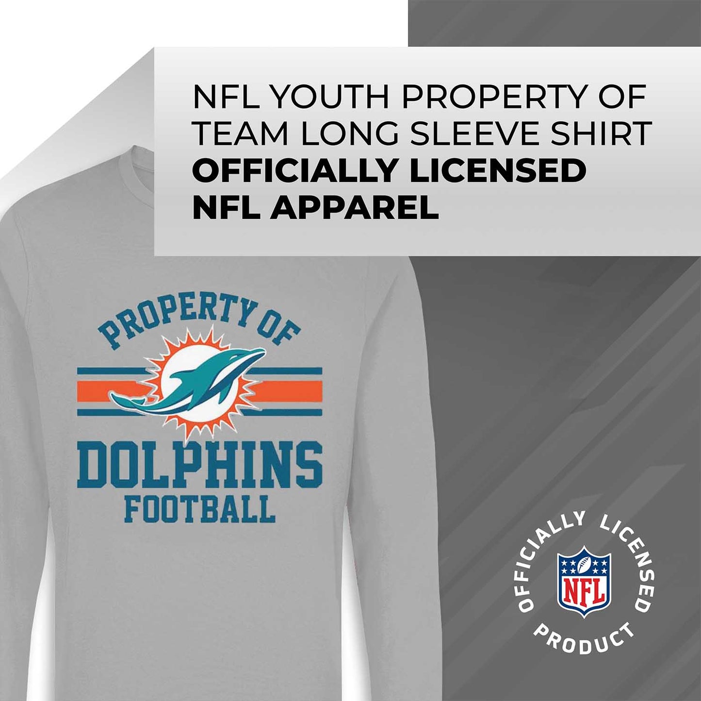 Miami Dolphins NFL Youth Property Of Long Sleeve Lightweight T Shirt - Sport Gray