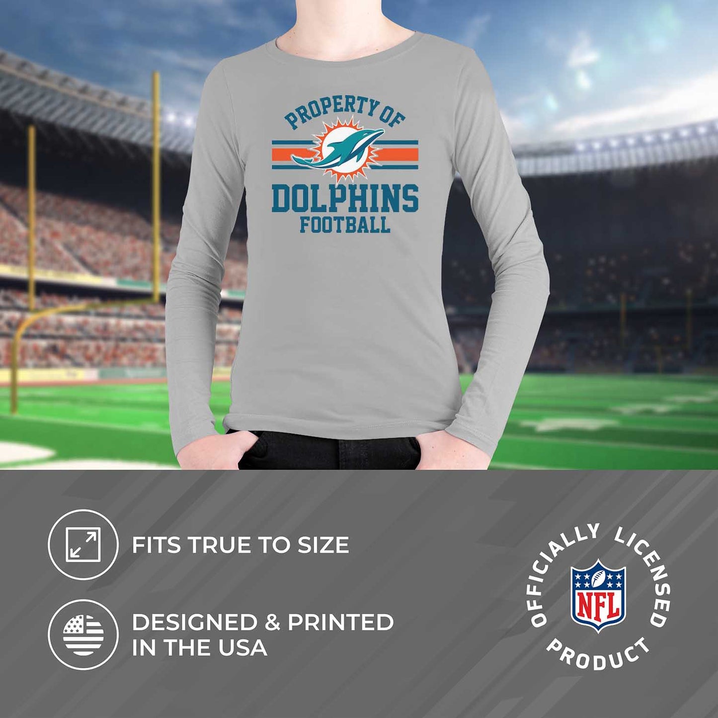 Miami Dolphins NFL Youth Property Of Long Sleeve Lightweight T Shirt - Sport Gray