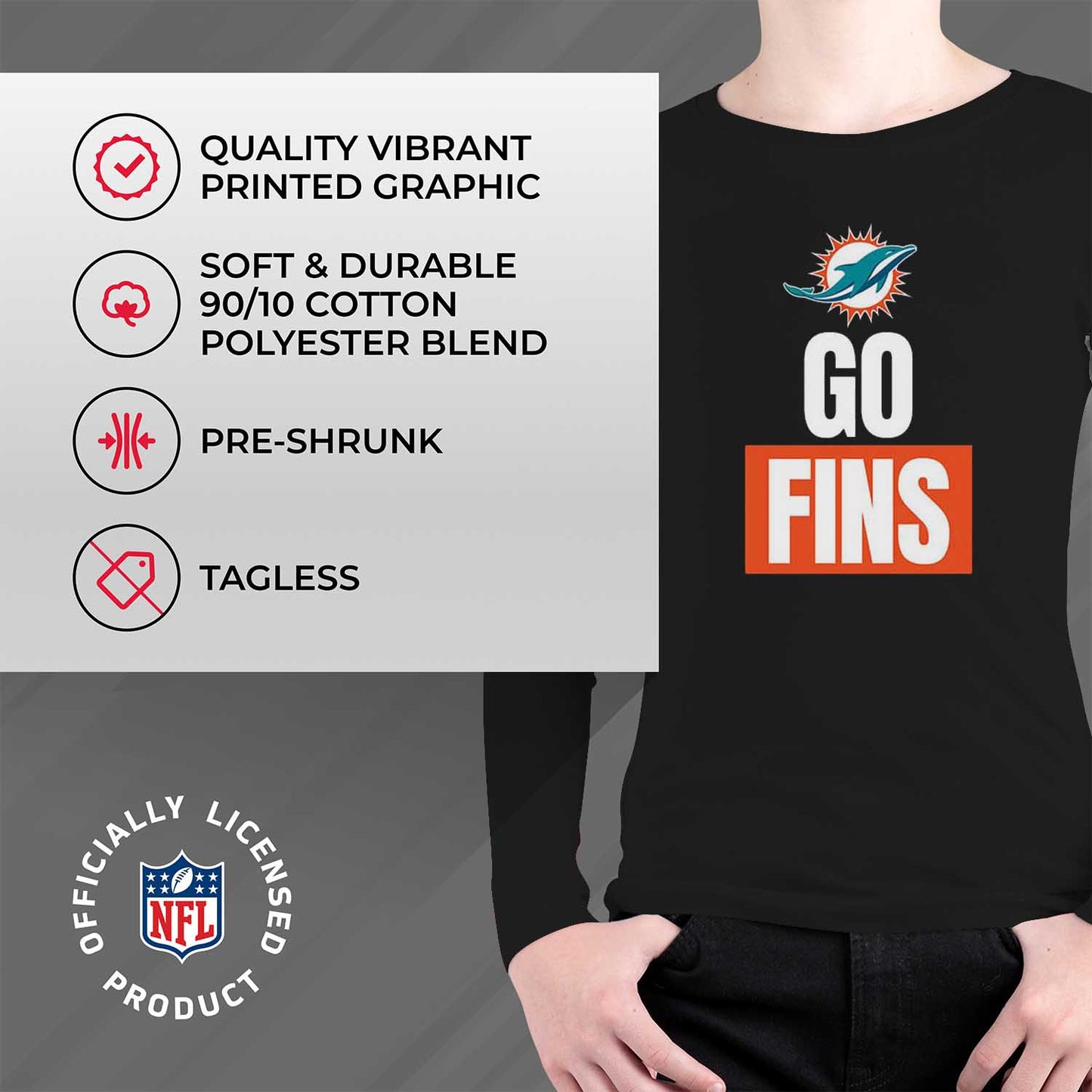 Miami Dolphins NFL Youth Team Slogan Long Sleeve Shirt  - Black
