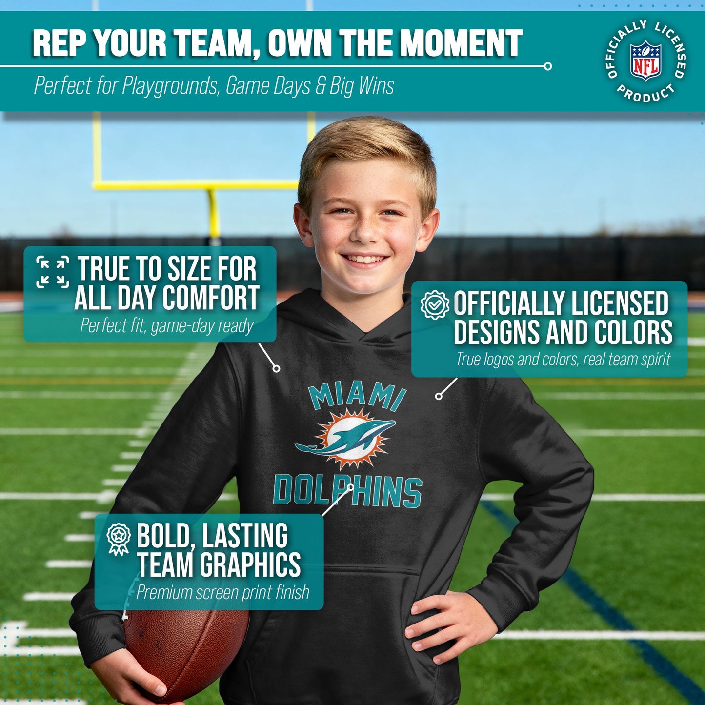 Miami Dolphins NFL Youth Gameday Hooded Sweatshirt - Black
