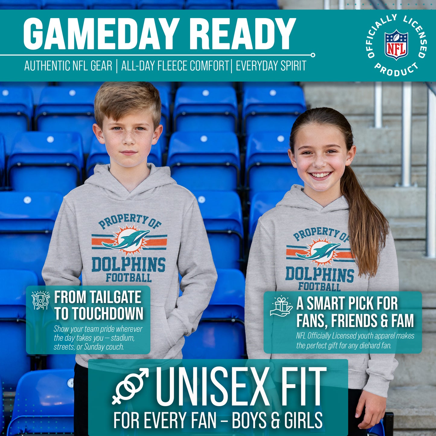 Miami Dolphins NFL Youth Property Of Hooded Sweatshirt - Sport Gray