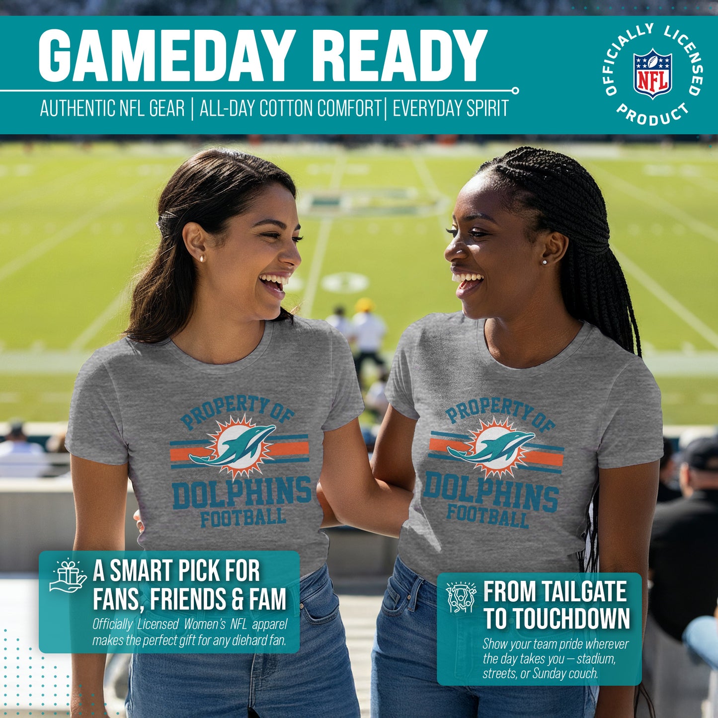 Miami Dolphins NFL Womens Short Sleeve Property of Tshirt - Gray