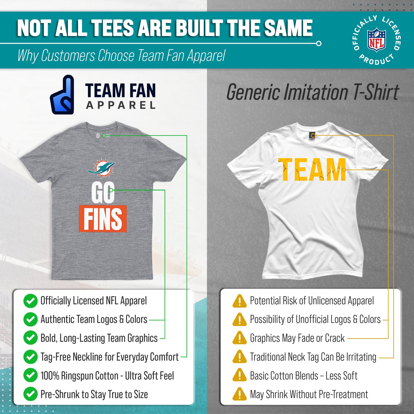 Miami Dolphins NFL Adult Team Slogan Unisex T-Shirt - Sport Gray
