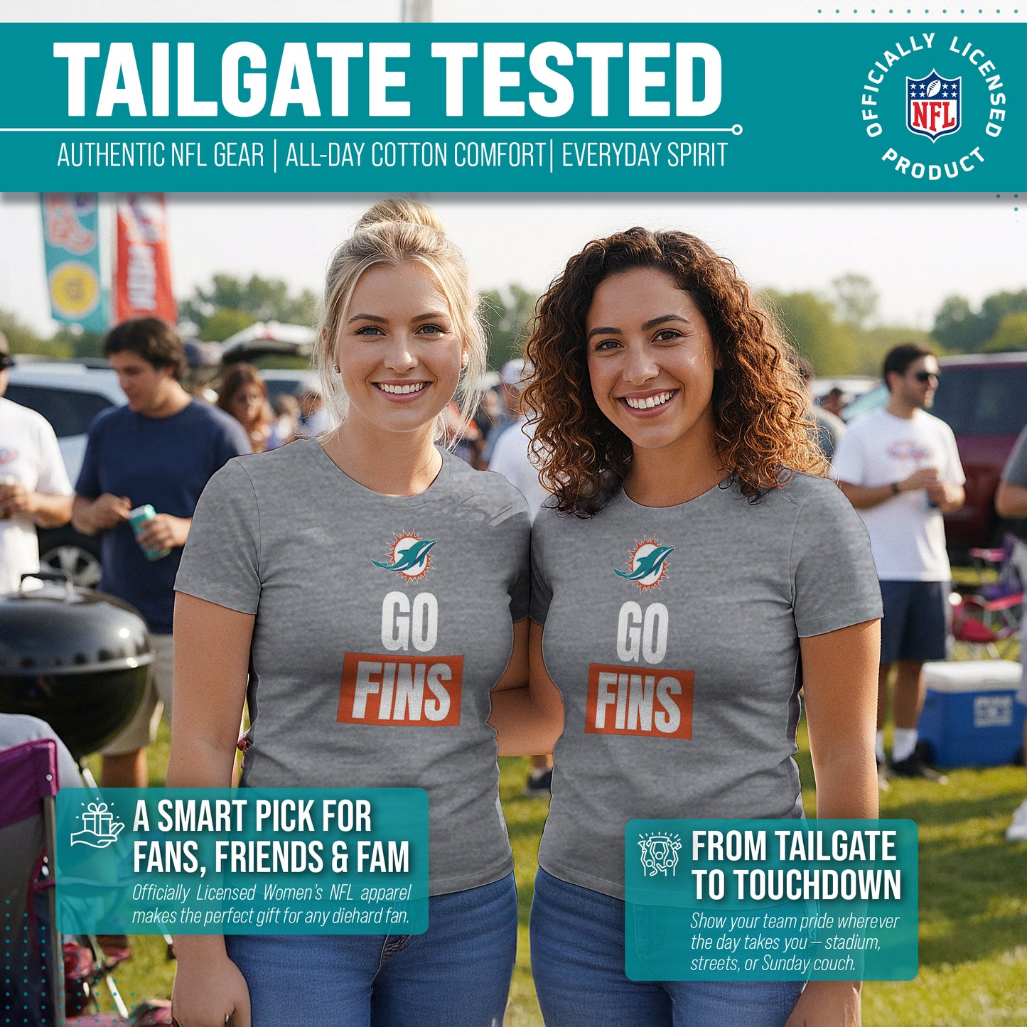 Miami Dolphins NFL Womens Team Slogan Short Sleeve Tshirt - Sport Gray