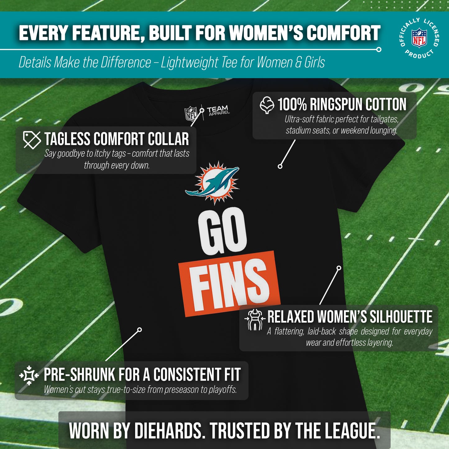 Miami Dolphins NFL Womens Team Slogan Short Sleeve Tshirt - Black
