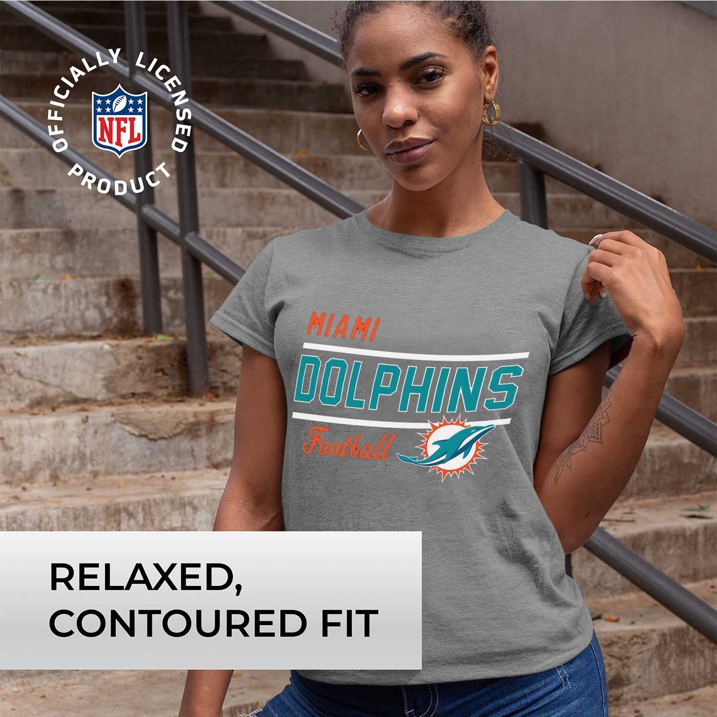 Miami Dolphins NFL Womens Plus Size Relaxed Fit T-Shirt - Gray