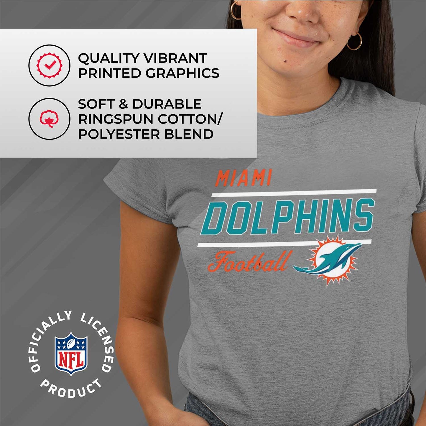Miami Dolphins NFL Womens Plus Size Relaxed Fit T-Shirt - Gray