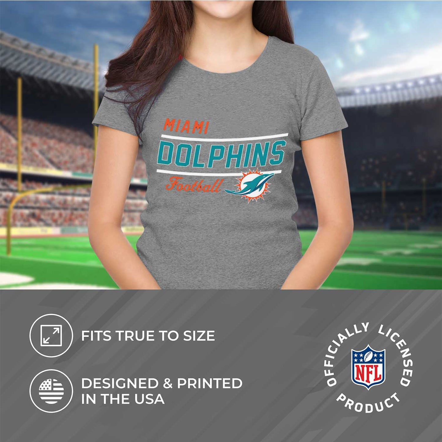 Miami Dolphins NFL Womens Plus Size Relaxed Fit T-Shirt - Gray