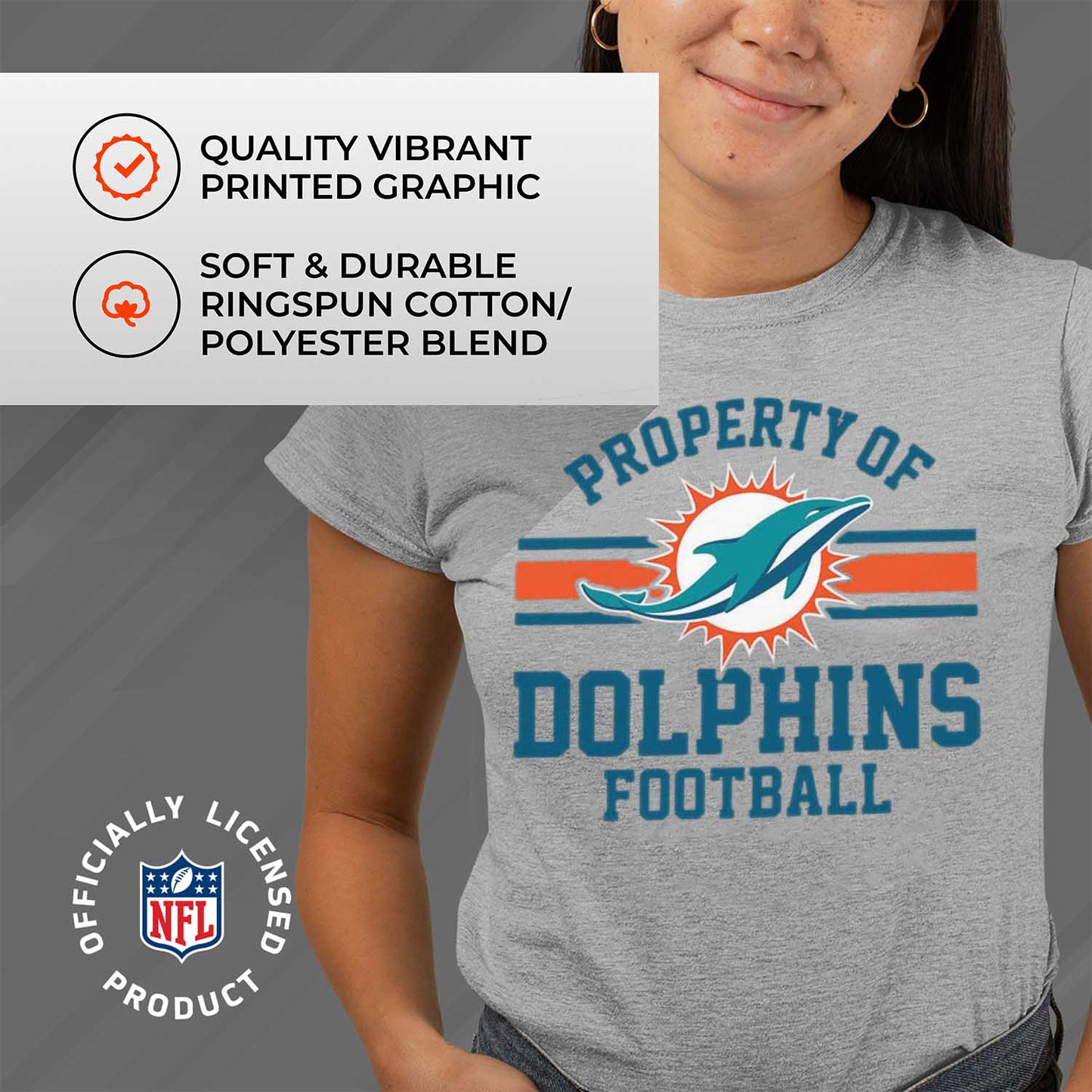 Miami Dolphins NFL Women's Property Of Lightweight Plus Size T-Shirt - Sport Gray