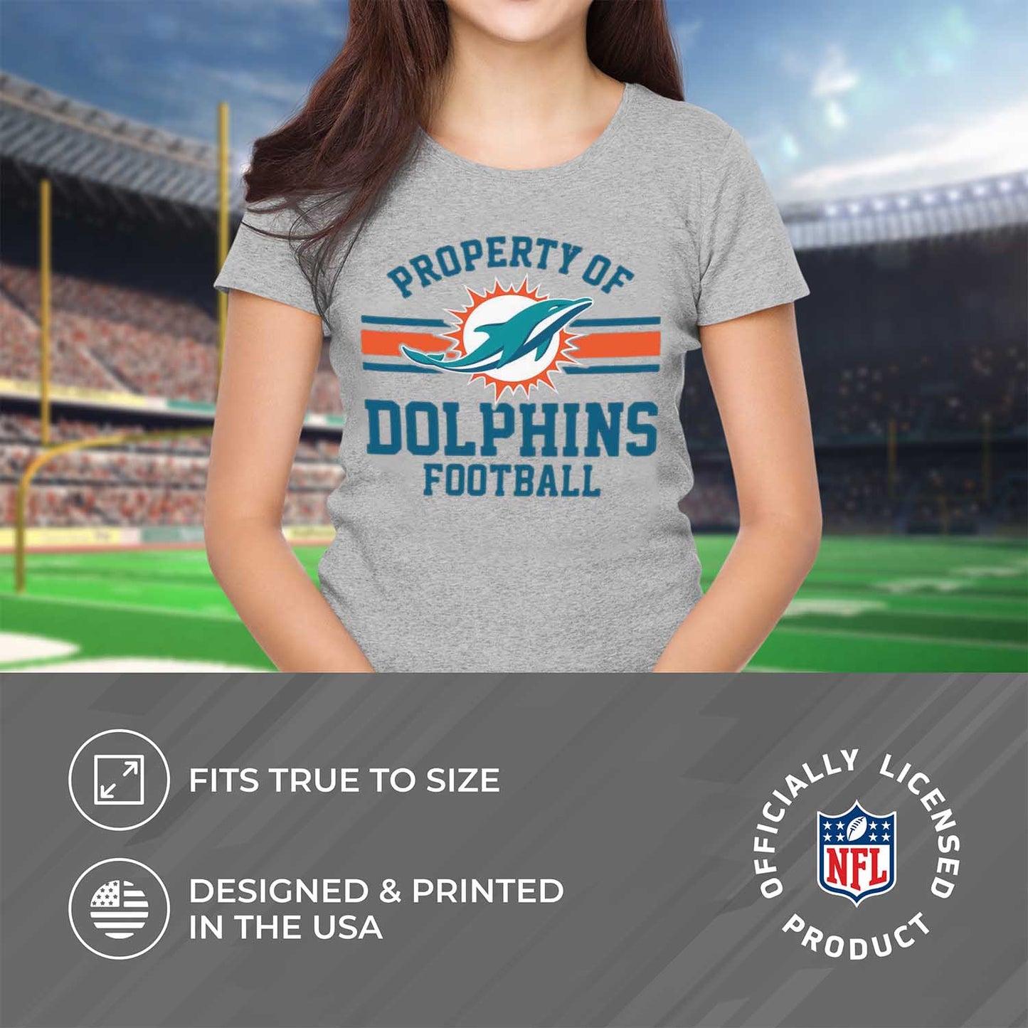 Miami Dolphins NFL Women's Property Of Lightweight Plus Size T-Shirt - Sport Gray