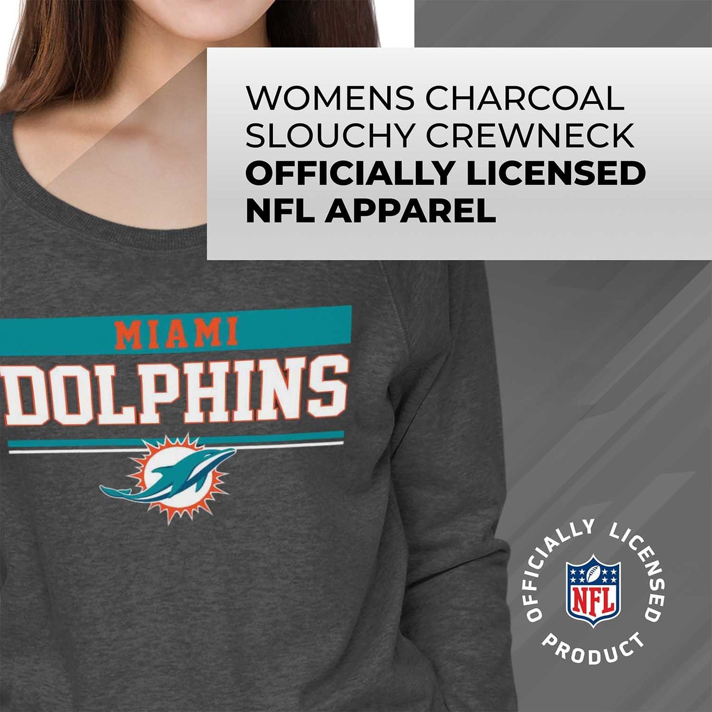 Miami Dolphins NFL Womens Team Block French Terry Slouchy Top - Charcoal