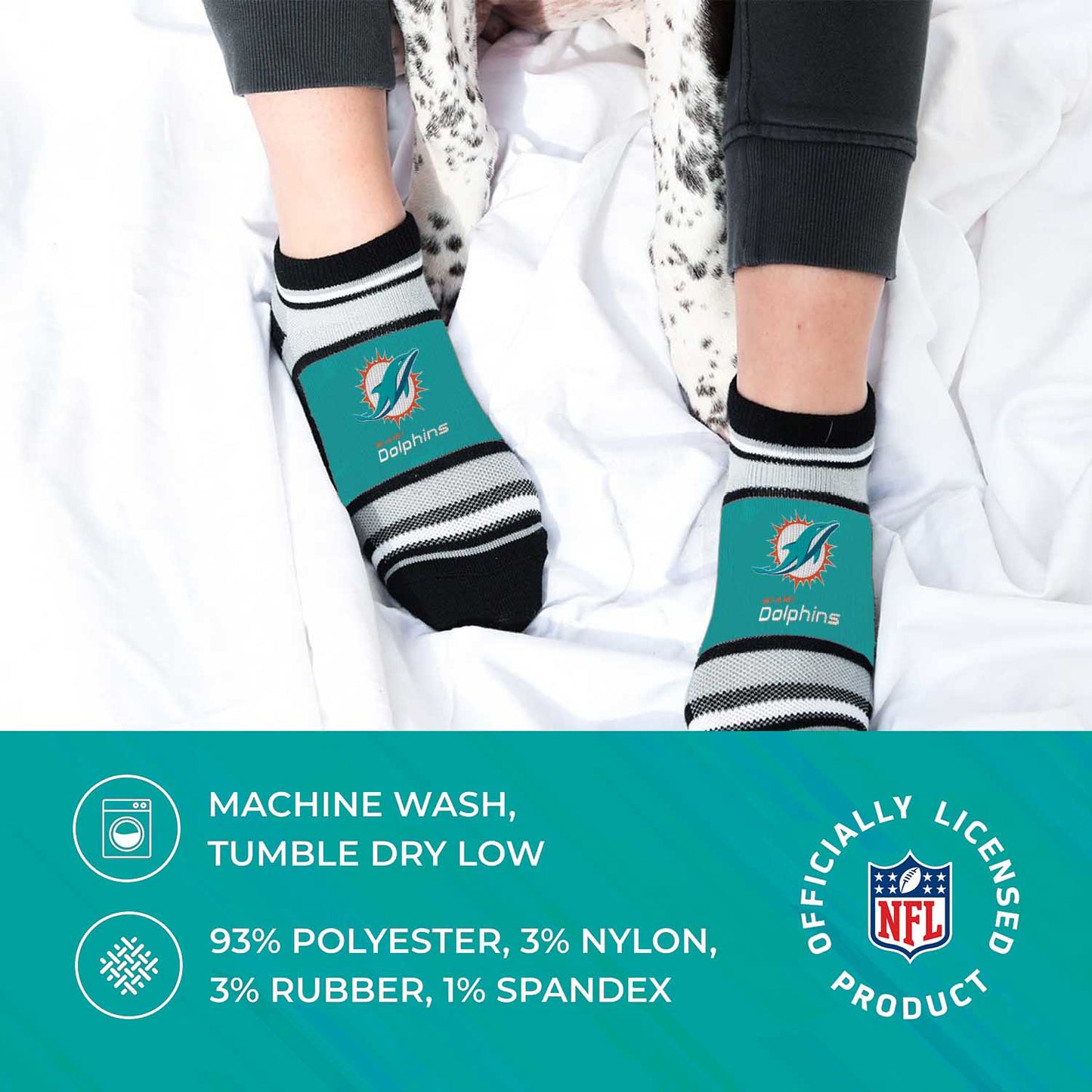 Miami Dolphins Adult Marquis Addition No Show Socks - Teal
